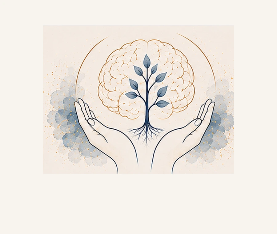 Mains, cerveau et arbre symbolisant l’approche intégrative